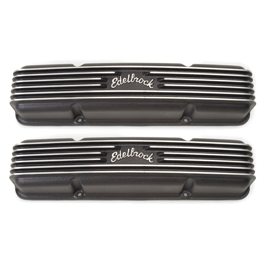 EDELBROCK #41453 - Classic Edelbrock Valve Covers for Small-Block Chevy - Black/Finned