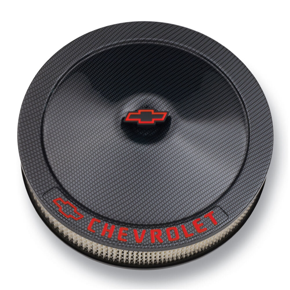 PROFORM #141-713 - "CHEVROLET" 14" Round Air Cleaner - Carbon Fiber/Red